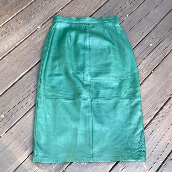 Enfin by Marcia Dresses & Skirts - Vintage Emerald Green Leather Pencil Skirt